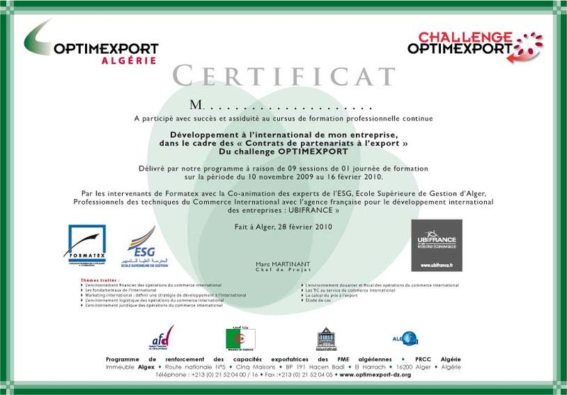 Certificat et attest Challenge-2